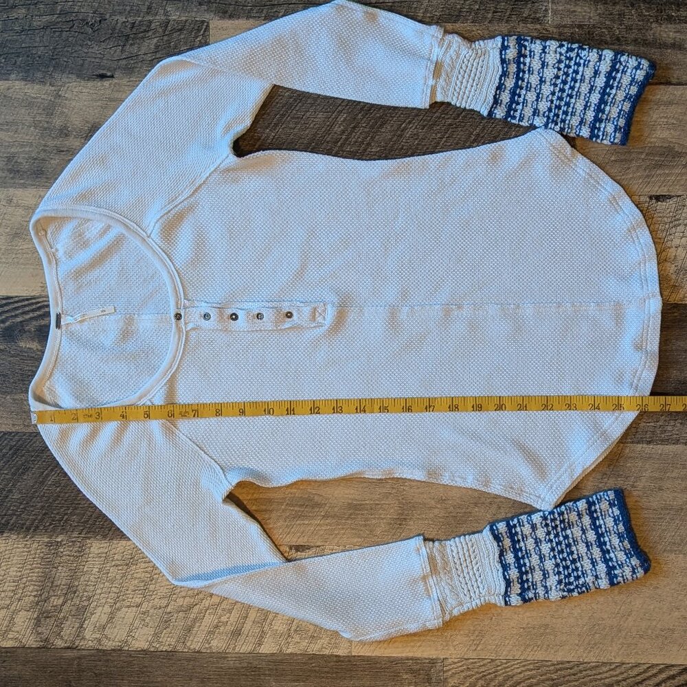 Free People Ski Lodge Henley Shirt Thermal Waffle Knit Crochet Cuffs - Picture 5 of 7